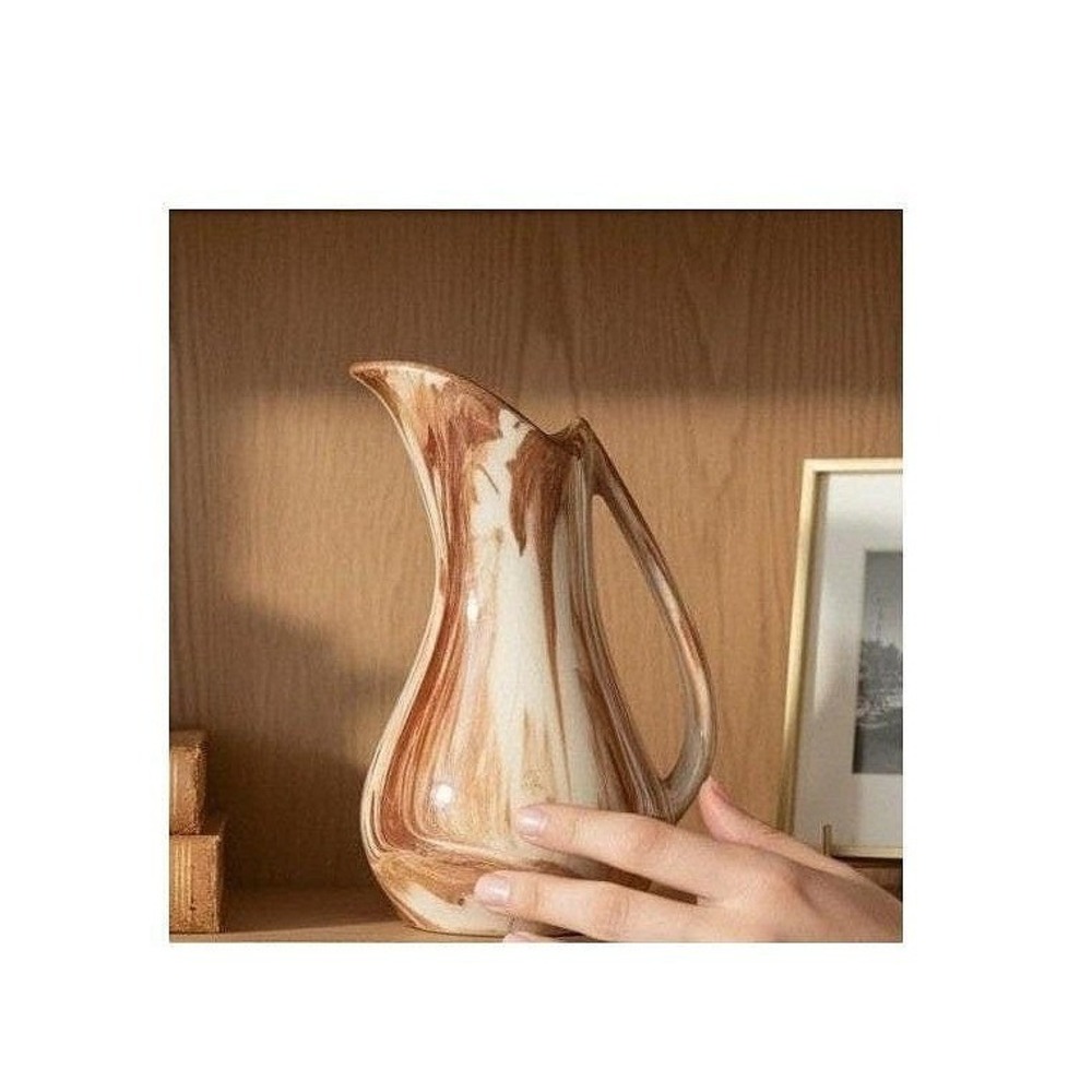 Denali Dabblers Pottery Ceramic Pitcher, Signed, Marbled Jug, Eclectic Home Deor